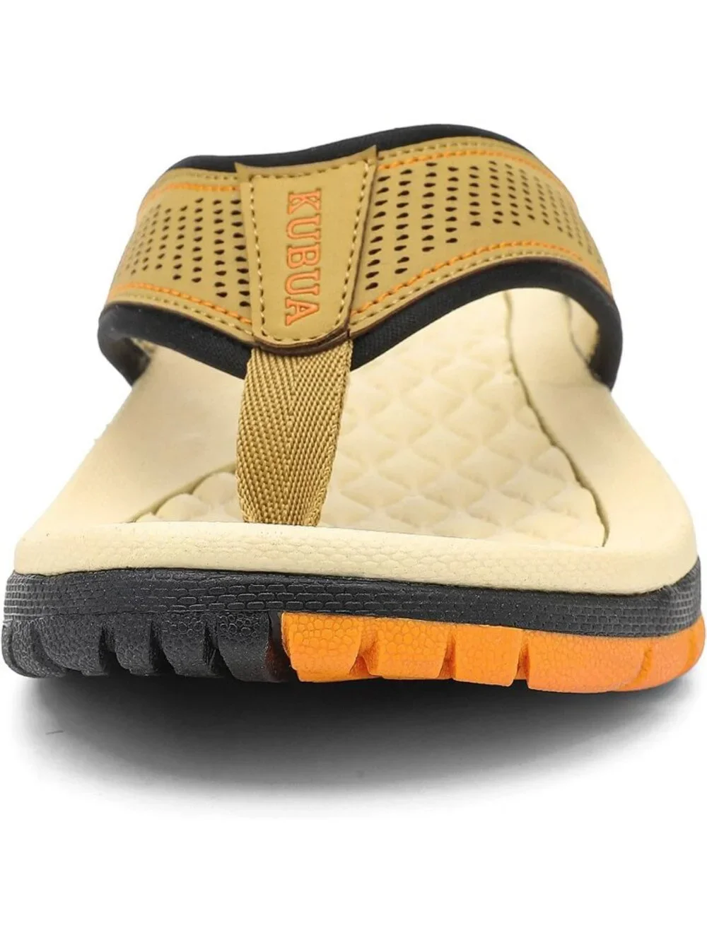 Men's Khaki Orange Beach Flip-Flops Water Outdoor Athletic Thong Sandal Slipper